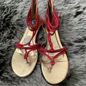 Nine West Pink Gold Snakeskin Strappy Sandals NWOT